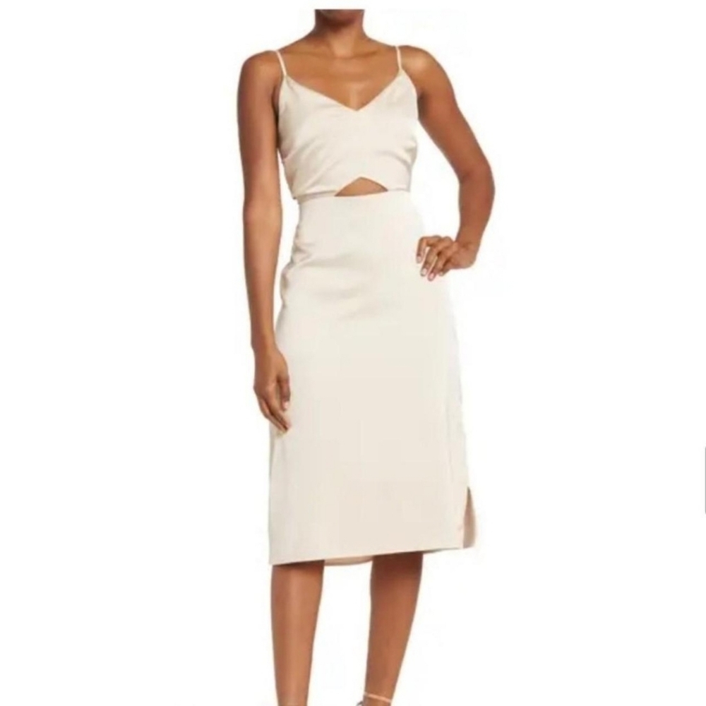 Sam Edelman Champagne Pink Satin Cutout Midi Dress Women's US Size 8/Medium